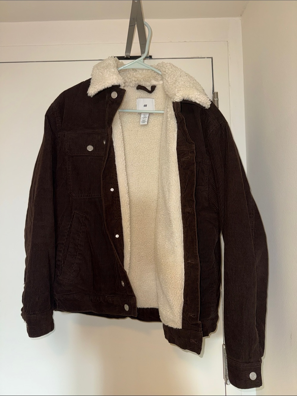 H&M Brown Corduroy Sherpa-Lined Bomber Jacket